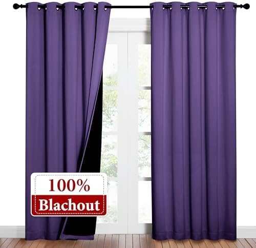 NICETOWN Lilac Purple Full Shade Curtain Panels, Pair of Energy Smart & Noise - Image 2