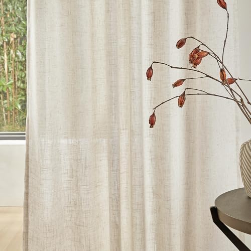 MYSKY HOME Linen Curtains for Living Room, Natural Semi Sheer Curtains & Drapes - Image 4
