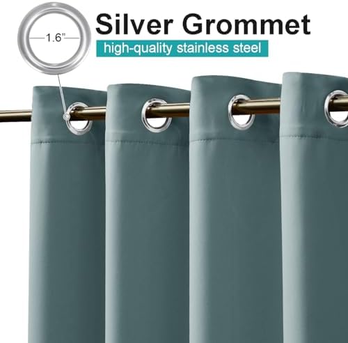 NICETOWN Greyish Blue Outdoor Patio Curtains 2 Panels Windproof Top & Bottom - Image 4