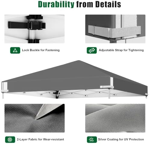 10x10ft Replacement Canopy Top, Waterproof & UV Protection Canopy Tent Top Cover - Image 3