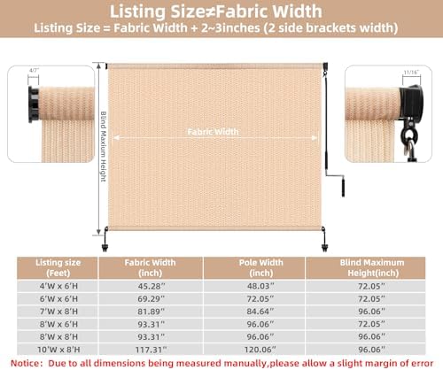 Outdoor Roller Shades, Exterior Cordless Patio Shade Roll Up Blind - Image 3