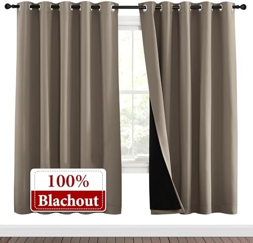 NICETOWN Taupe Full Shade Curtain Panels, Pair of Energy Smart & Noise Blocking - Image 2