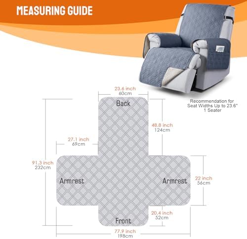 VANSOFY 100% Waterproof Recliner Chair Covers Washable, Slate Gray - Image 2