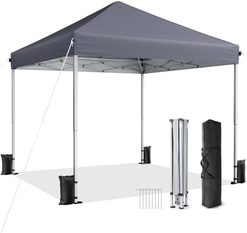 10x10 Pop Up Canopy Tent with One-Push Center Lock, Dark Gray by Vinabilia