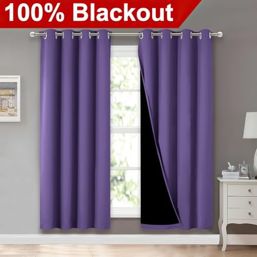 NICETOWN Lilac Purple Full Shade Curtain Panels, Pair of Energy Smart & Noise - Image 2