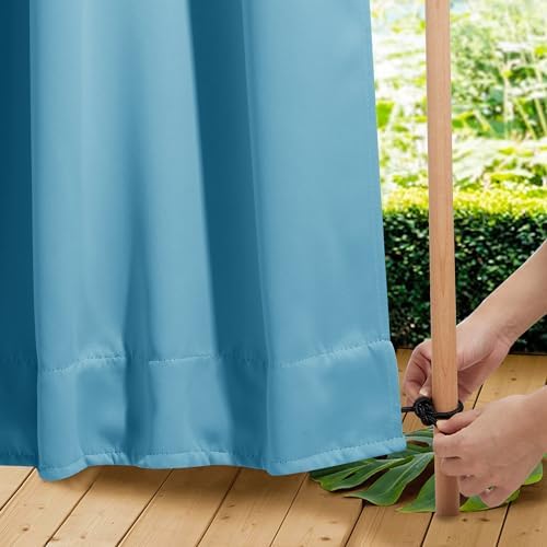 NICETOWN 2 PCs Outdoor Curtains Waterproof Fixed Bottom W52xL95 Teal Blue by NICETOWN