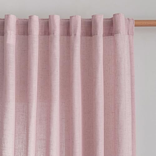 MYSKY HOME Pink Curtains for Girls Bedroom, Semi Sheer Nursery Curtains 63 Inch - Image 2