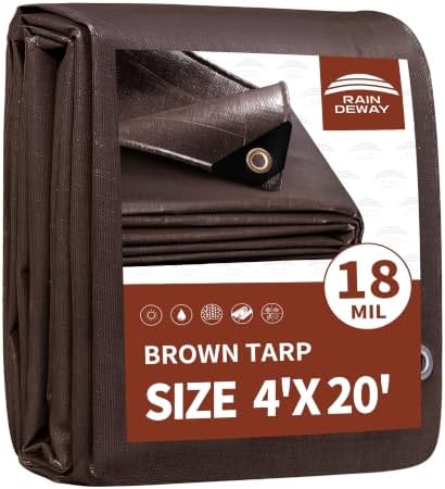 RAINDEWAY Tarp 4x20Ft Brown Tarps Heavy Duty Waterproof 18Mil Extra Thick by RAINDEWAY