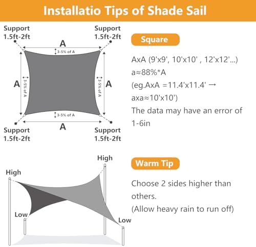 10' x 10' Rectangle Sun Shade Sail, 185 GSM HDPE - Image 4