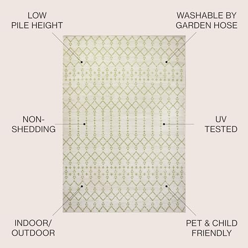 JONATHAN Y Moroccan Geometric Indoor Outdoor Area Rug 3X5 Cream/Green, Ourika - Image 2