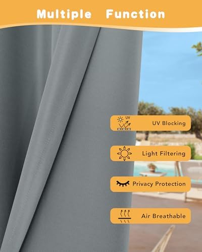 HolidayIdeas Outdoor Curtains for Patio Waterproof 4 Pcs 54x95 Inch Grey - Image 3