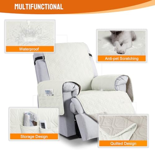 VANSOFY 100% Waterproof Recliner Chair Covers Washable, Off White - Image 5