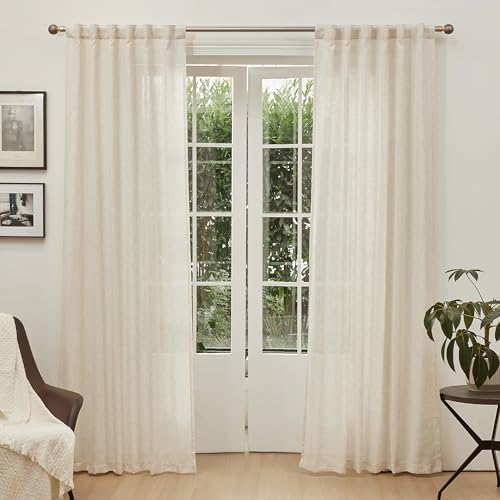 MYSKY HOME Linen Curtains for Living Room, Natural Semi Sheer Curtains & Drapes - Image 2