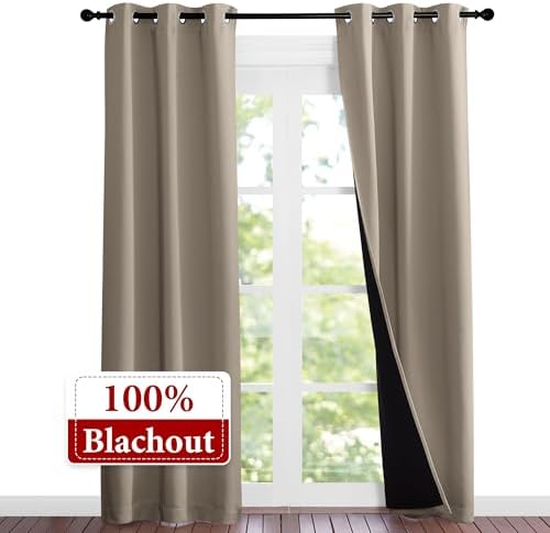 NICETOWN Taupe Full Shade Curtain Panels, Pair of Thermal Insulated & Energy - Image 2