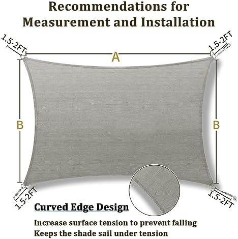 Shade&Beyond 9'X15' Sun Shade Sail Light Grey Rectangle - Image 5