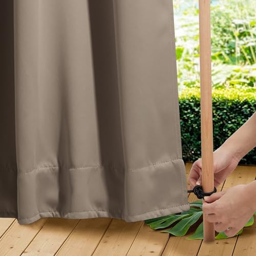 NICETOWN 2 PCs Outdoor Curtains Waterproof Fixed Bottom W52xL84 Soft Brown - Image 2