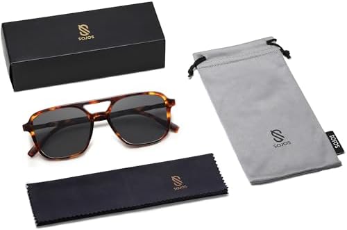 SOJOS Retro Aviator Sunglasses Womens Mens, Trendy Rectangle Shades SJ2202 - Image 6