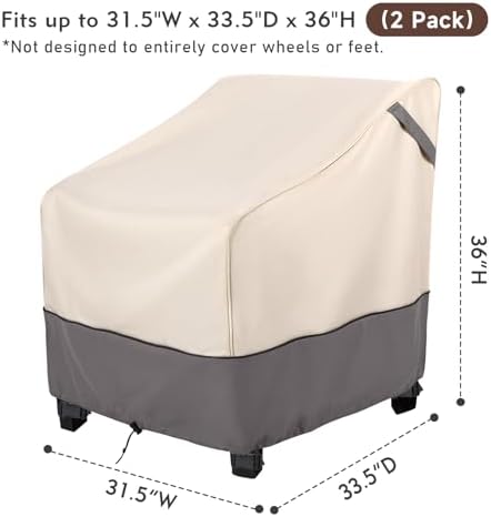 Waterproof Patio Chair Cover 2 Pack, 31.5"W x 33.5"D x 36"H - Image 2