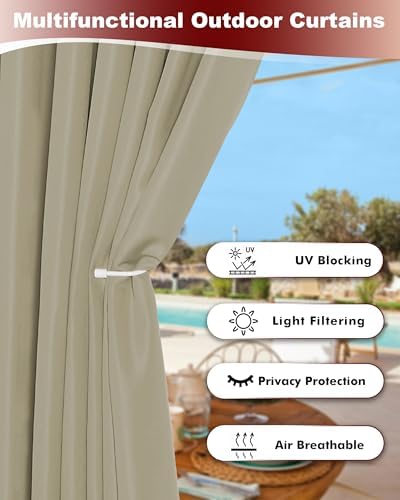 Grommet Outdoor Curtains for Patio Waterproof 8 Pcs 54x95 In Taupe - Image 3