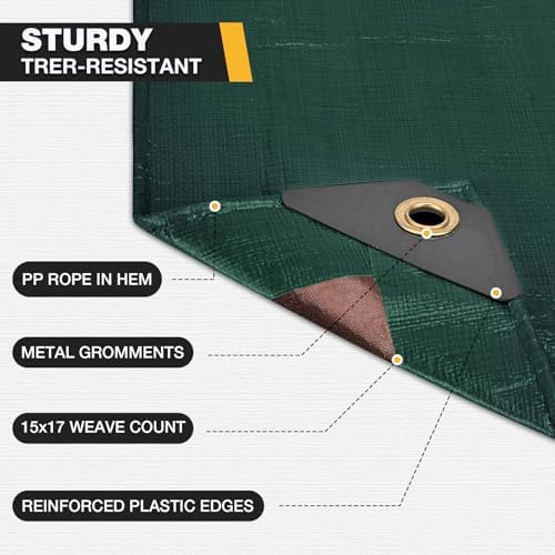 Winpull Tarp 16x16FT Green, 16 Mil Heavy Duty Waterproof Tarp, Tarp Waterproof - Image 2