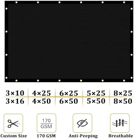 Shade&Beyond 6'x53' Black Privacy Screen Fence Cover 170 GSM Fencing Mesh Fence - Image 3