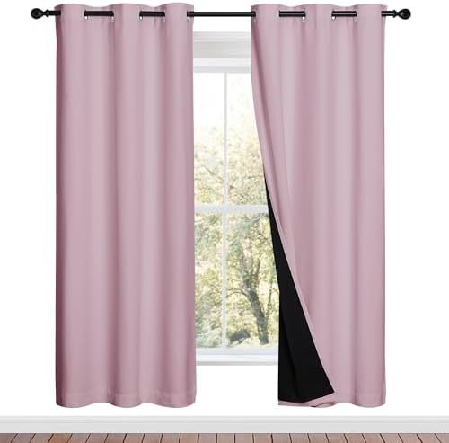 NICETOWN 100% Blackout Window Curtain Panels, Baby Pink, 2 Pieces, 42-inch Wide by NICETOWN