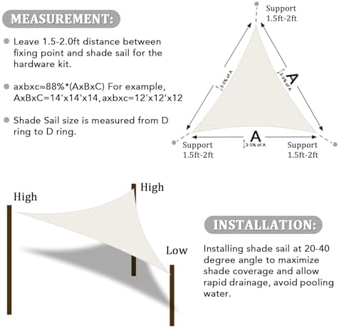 Shade&Beyond 9'X10'X13.5' Sun Shade Sail Cream Triangle - Image 6