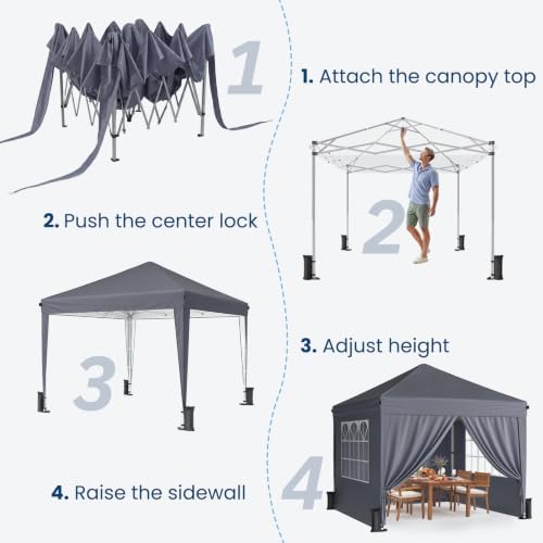 10x10 Pop Up Canopy Tent with 4 Sidewalls, Portable Outdoor Shelter - Image 6