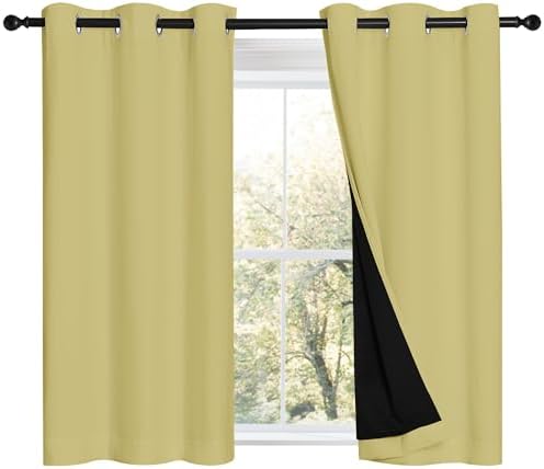 NICETOWN Paler Yellow 100% Blackout Curtains 45 inches Long, Thermal Insulated by NICETOWN