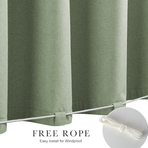 NICETOWN 100% Blackout Linen Outdoor Curtains Windproof 84" L Sage Green - Image 4