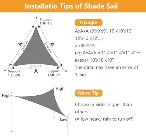 16' x 16' x 16' Triangle Sun Shade Sail, 185 GSM HDPE - Image 4