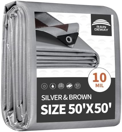RAINDEWAY 50x50 Feet Tarps Heavy Duty Waterproof, 10Mil Multipurpose Tarp by RAINDEWAY