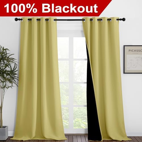 NICETOWN Paler Yellow Full Shade Curtain Panels, Pair of Thermal Insulated & - Image 2