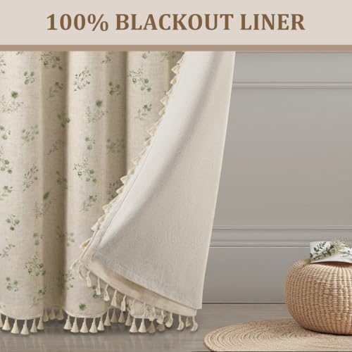 Boho Floral 100% Blackout Curtains 84 Inch 2 Panels Green - Image 4