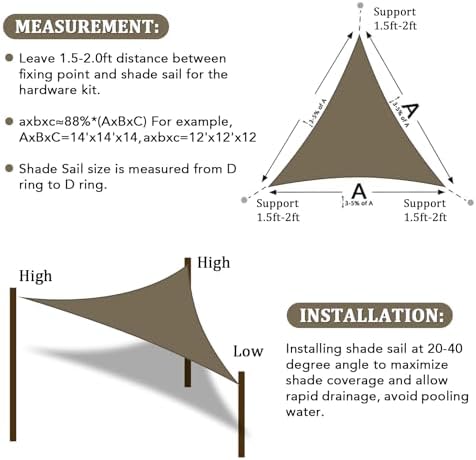 Shade&Beyond 14'X17'X22' Sun Shade Sail Mocha Triangle - Image 6