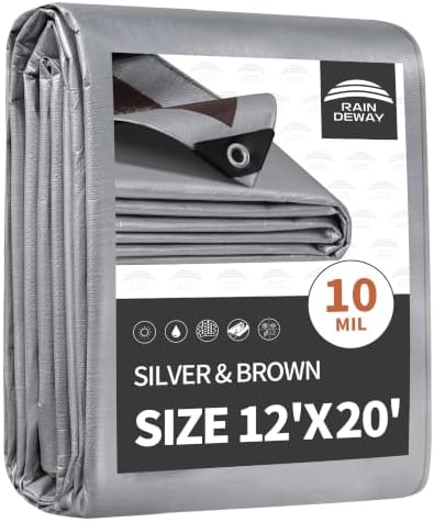 RAINDEWAY 12x20 Feet Tarps Heavy Duty Waterproof, 10Mil Multipurpose Tarp by RAINDEWAY
