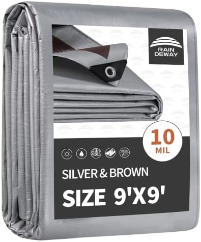 RAINDEWAY 9x9 Feet Tarps Heavy Duty Waterproof, 10Mil Multipurpose Tarp by RAINDEWAY