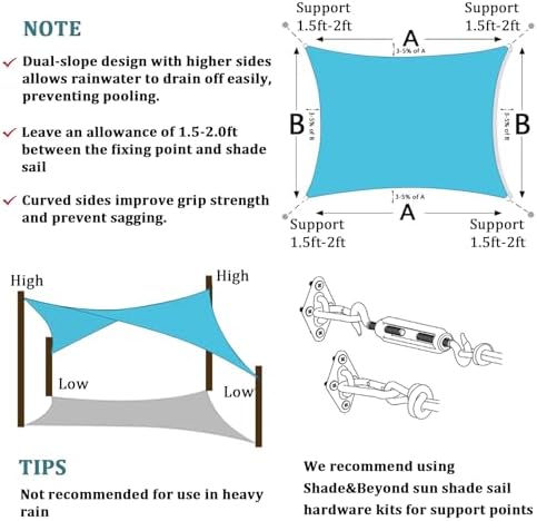 Shade&Beyond 6'X8' Sun Shade Sail Mixed Turquoise Rectangle - Image 5