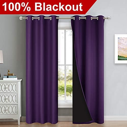 NICETOWN Room Warming Blackout Curtains 80 inches Long, Royal Purple, 2 Pieces - Image 2