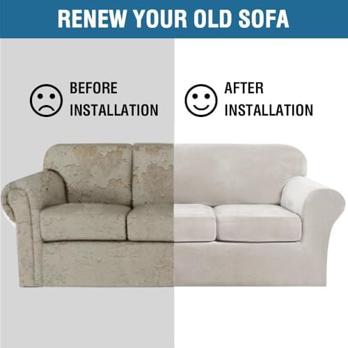 H.VERSAILTEX High Stretch Sofa Slipcover 4 Piece Cover Velvet Furniture - Image 7
