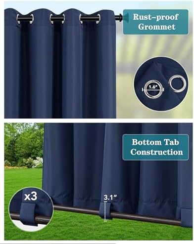 Windproof Outdoor Curtains for Patio Waterproof 4 Pcs 54x84 In Navy - Image 2