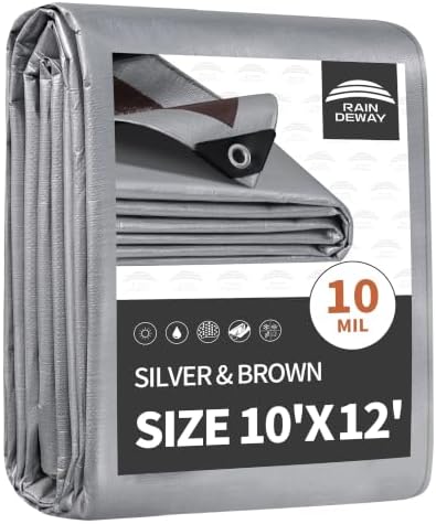 RAINDEWAY Tarps Heavy Duty Waterproof 10x12 Feet, 10Mil Multipurpose Tarp by RAINDEWAY