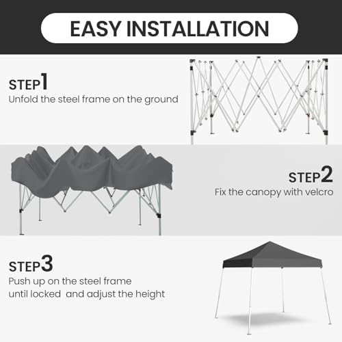 10x10 Pop Up Canopy, 300D Silver Coated Grey Fabric Outdoor Gazebo, Beach Tent - Image 5