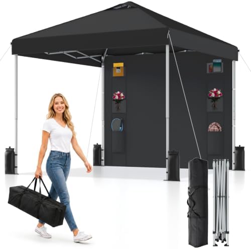 10x10 Pop Up Canopy with Sidewall, Instant Canopy Tent with Organizer Pockets by Aicuu