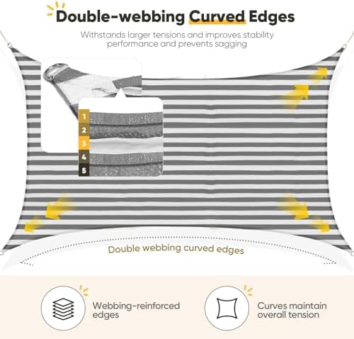 Quictent Sun Shade Sail for Patio w/Hardware Kit 185GSM 20x20ft White&Grey - Image 4