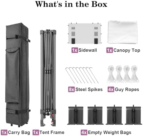 10x10 Pop Up Canopy with Sidewall, One Push Easy Setup - Image 6