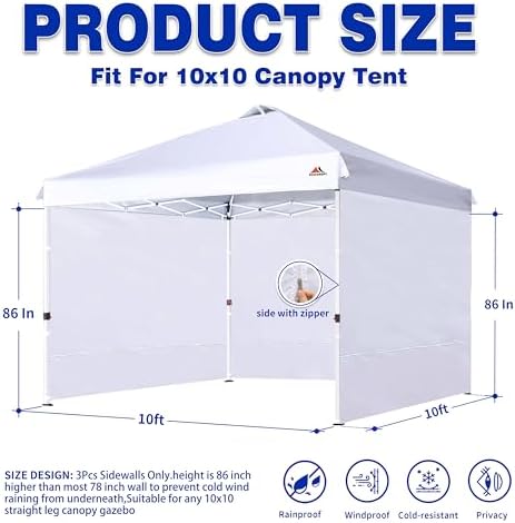 SCOCANOPY SunWall for 10x10 Pop Up Canopy Frame, 3 Pack SideWall Only - Image 2