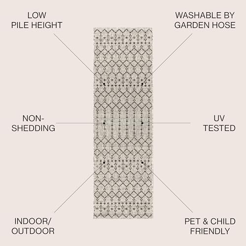 JONATHAN Y Moroccan Geometric Indoor Outdoor Runner Rug 2X14 Light Gray/Black - Image 2