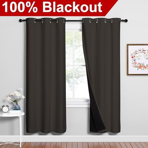 NICETOWN Full Shade Curtain Panels, Toffee Brown, Pair of Thermal Insulated & - Image 2