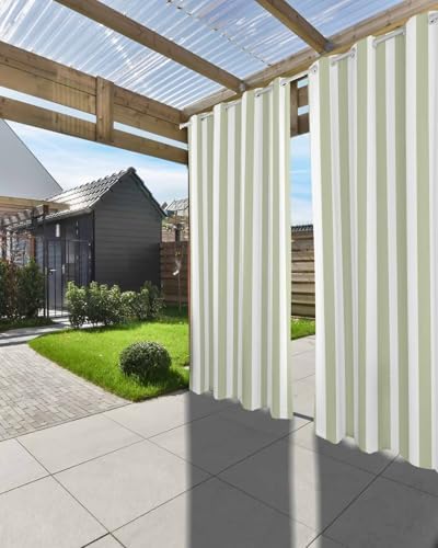 Striped Outdoor Curtains for Patio Waterproof Weatherproof, Sage Green and - Image 6